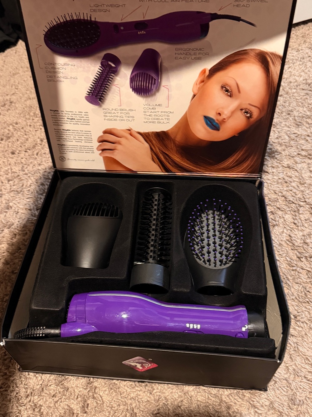 Purple 4 in 1 Hot Air Styler Brush for Men Grooming
